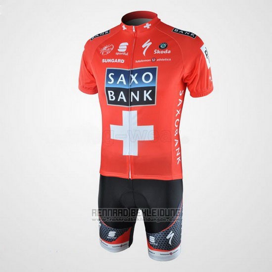 2010 Fahrradbekleidung Saxo Bank Champion Schweiz Trikot Kurzarm und Tragerhose